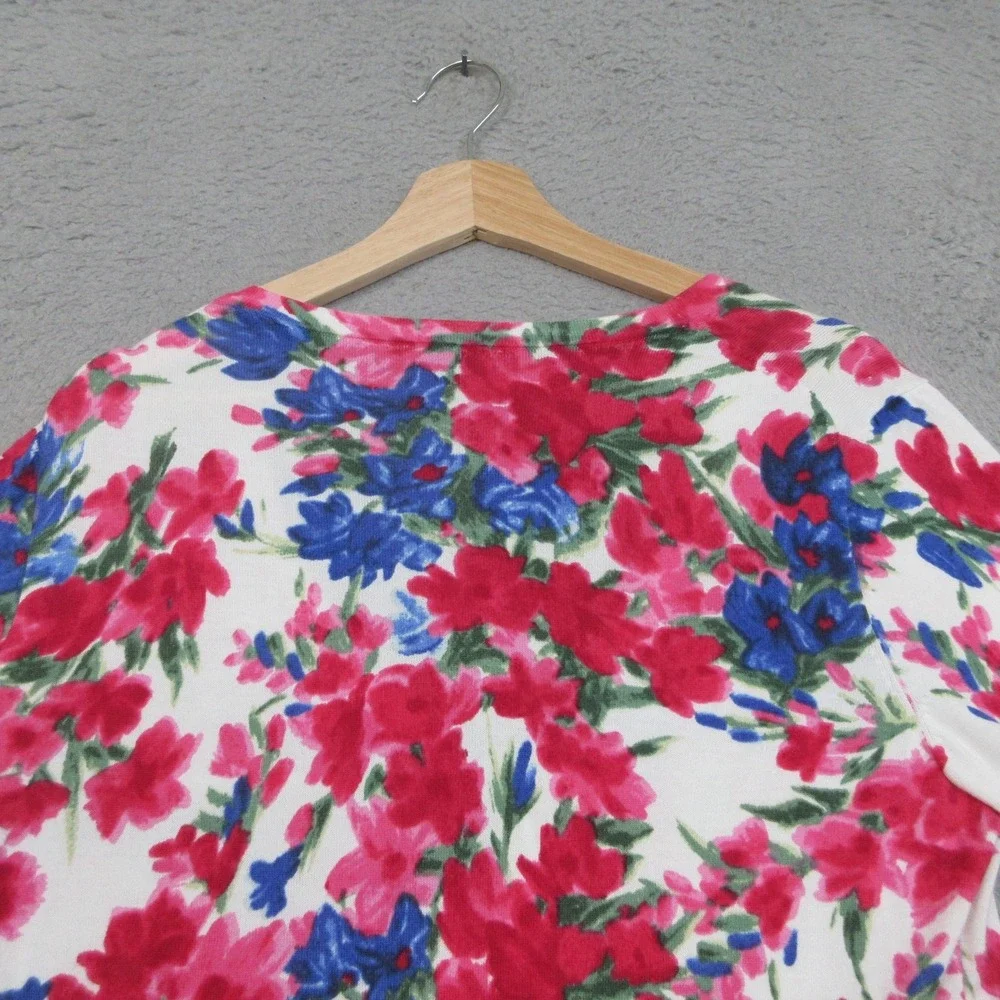 Talbots Cardigan Sweater Womens Large Multicolor‎ Floral V Neck Short Sleeve